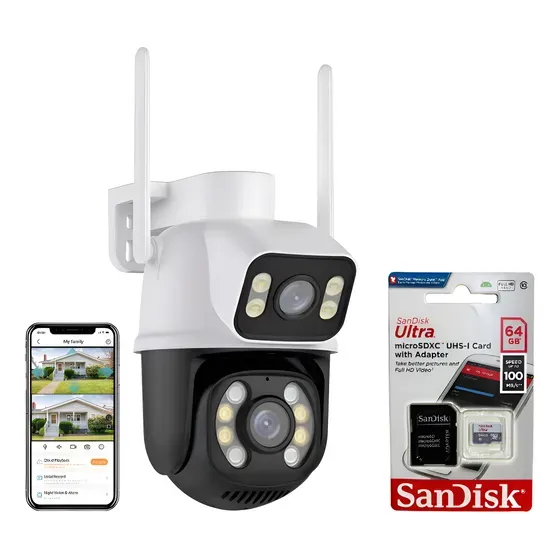 Câmera de segurança externa Basike 6MP Wi-Fi com lente dupla