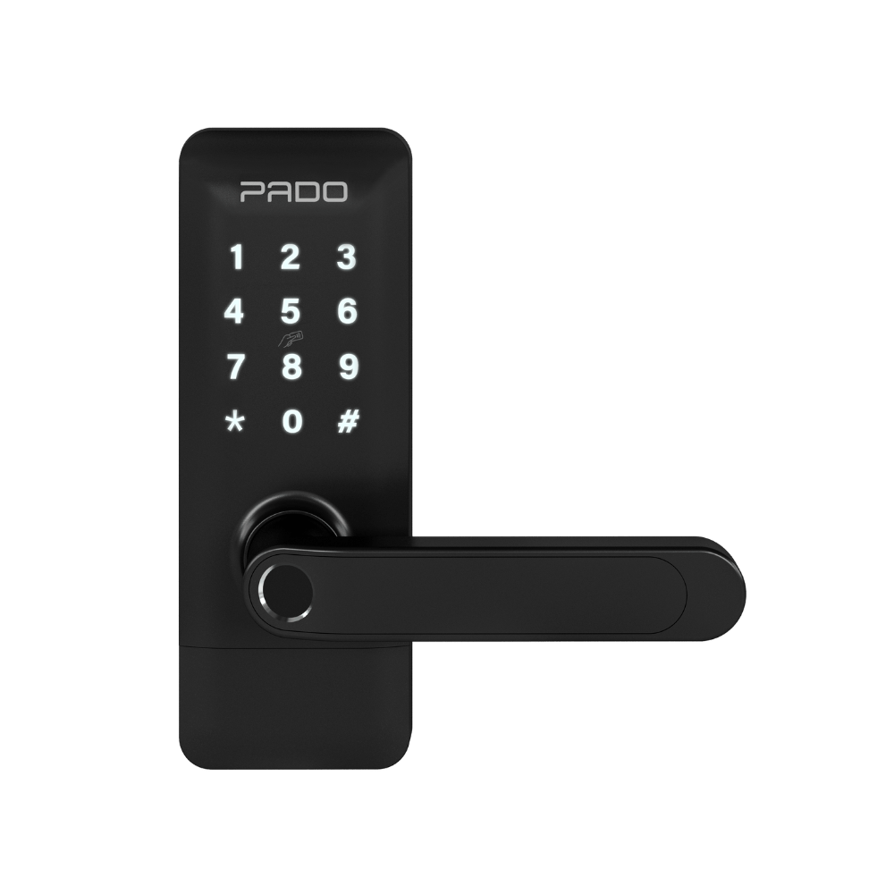 PADO FDE-300W fechadura digital biométrica preta com gateway IP55